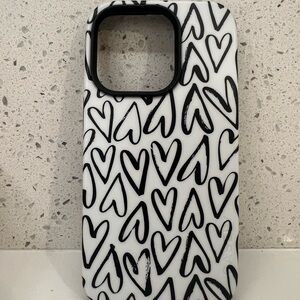 Black and White Heart Doodle 14 Pro Phone Case